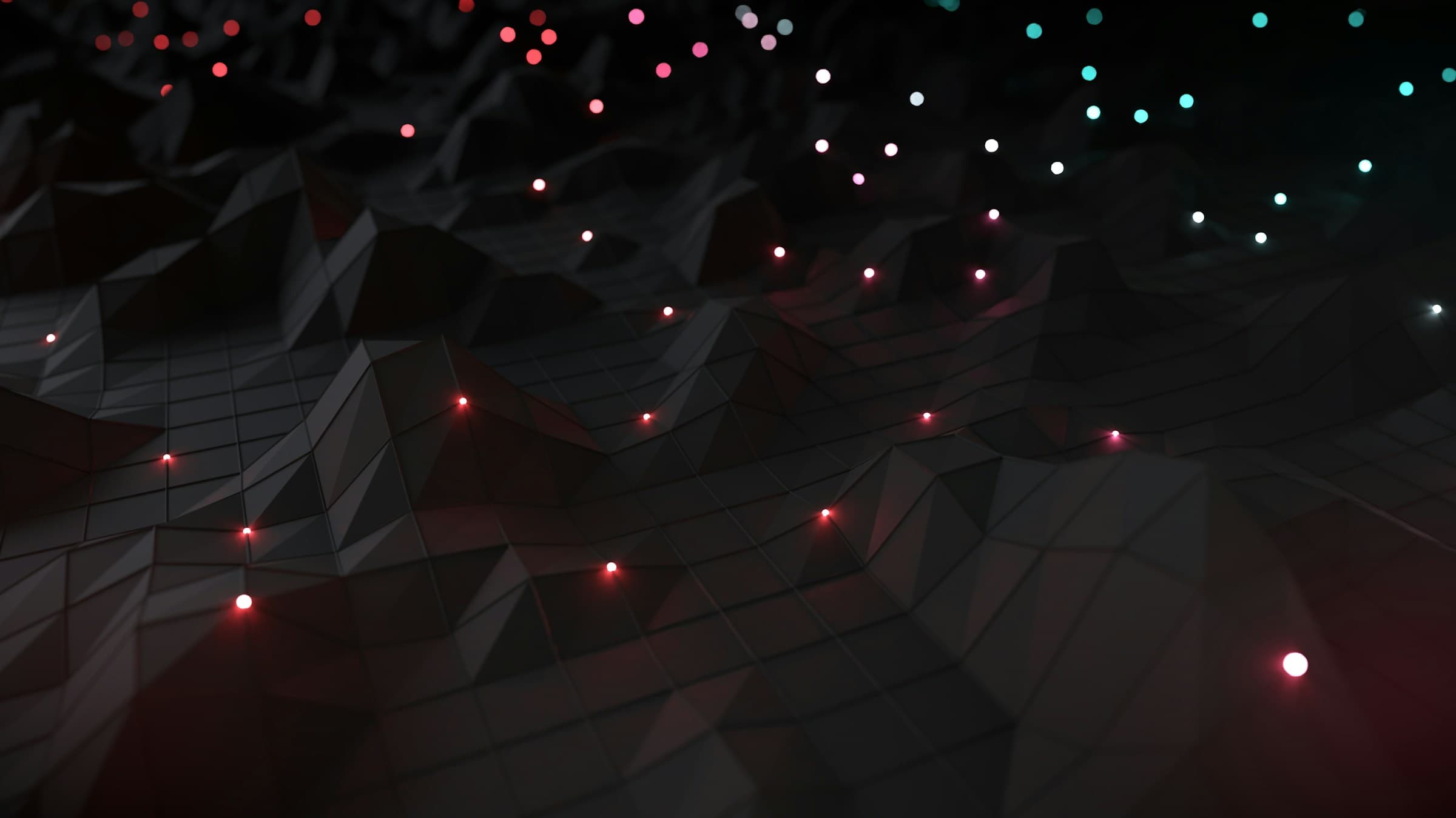 Abstract 3D network mesh in a dark space — interconnected nodes and edges