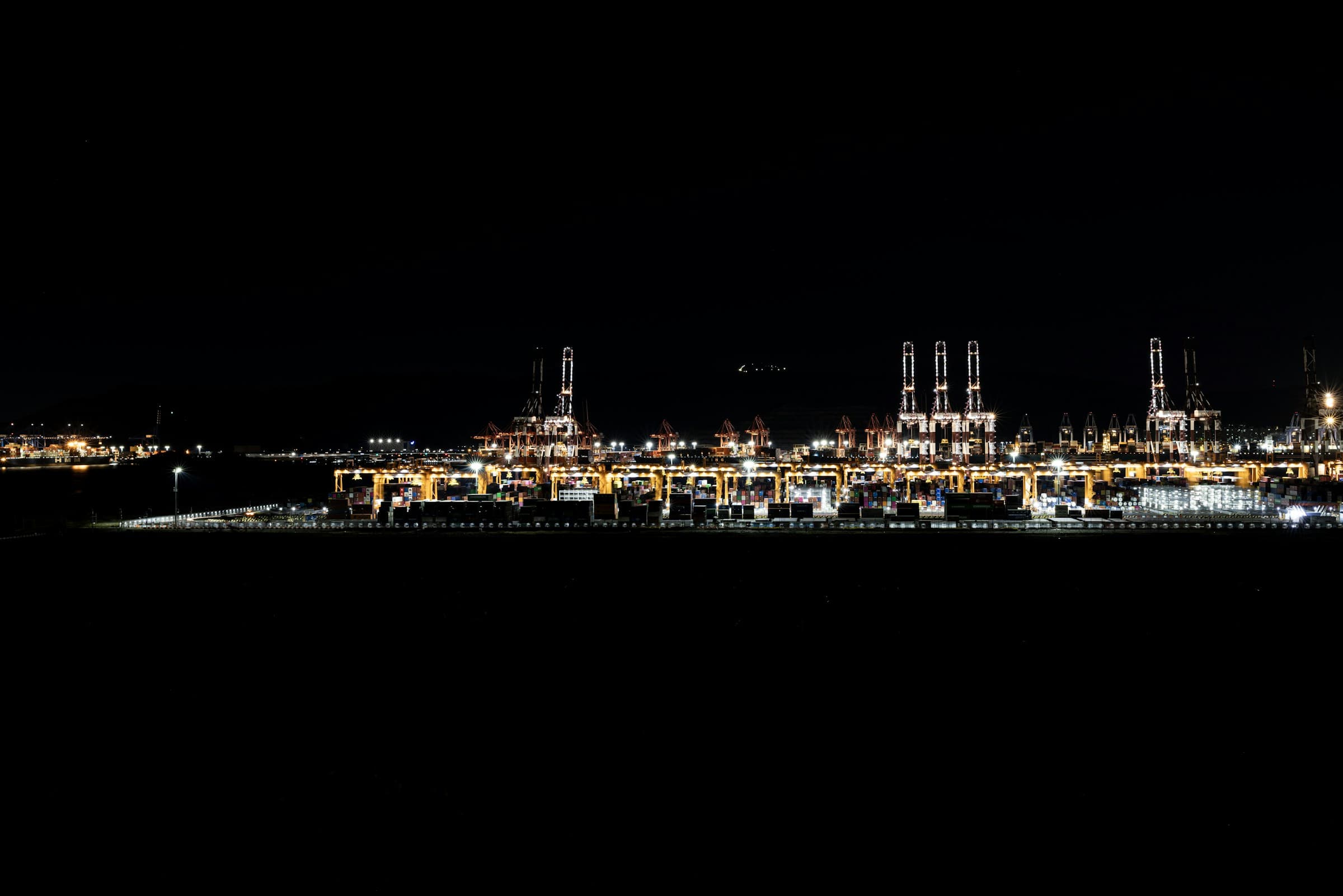 LNG terminal infrastructure lit at night