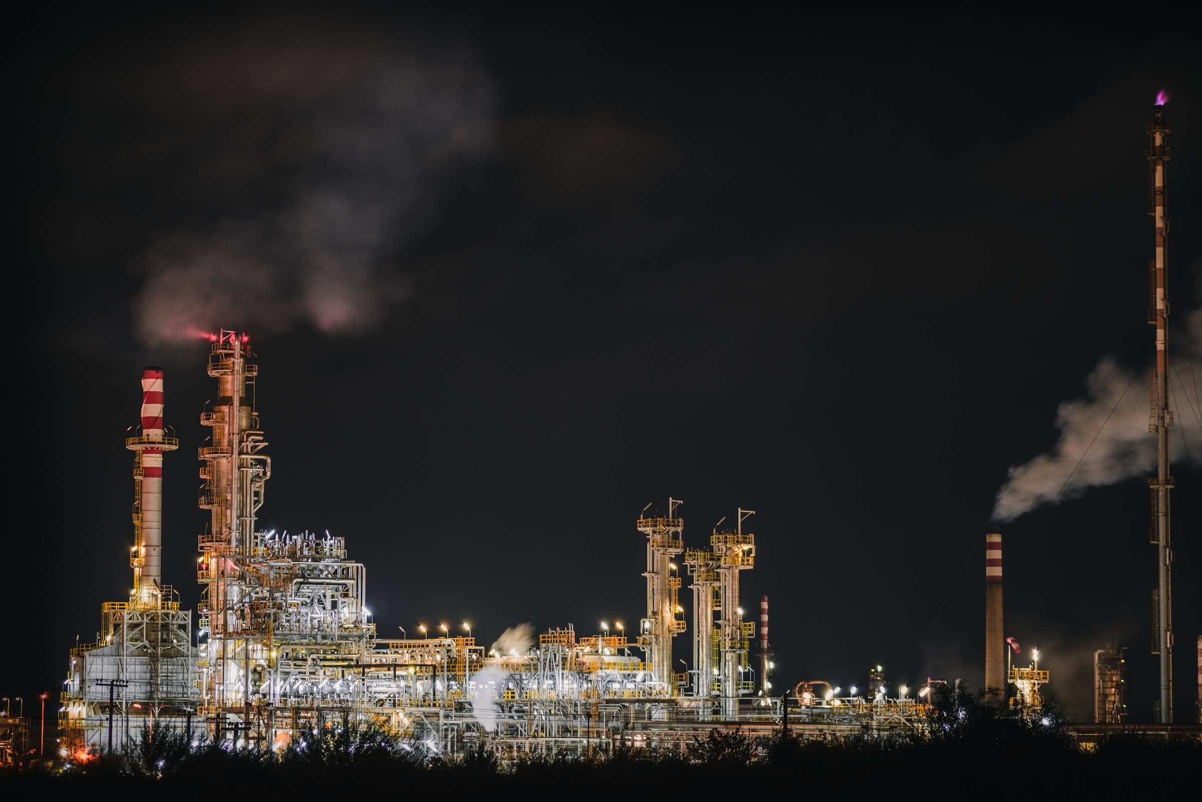 Petrochemical refinery at night