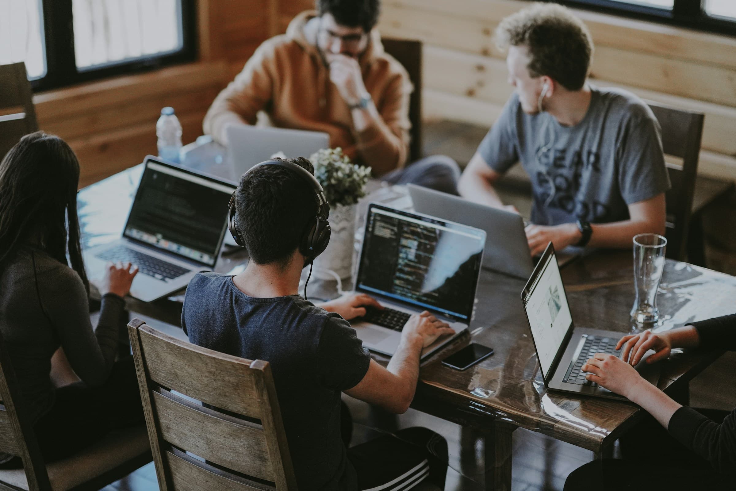 Software engineering team collaborating