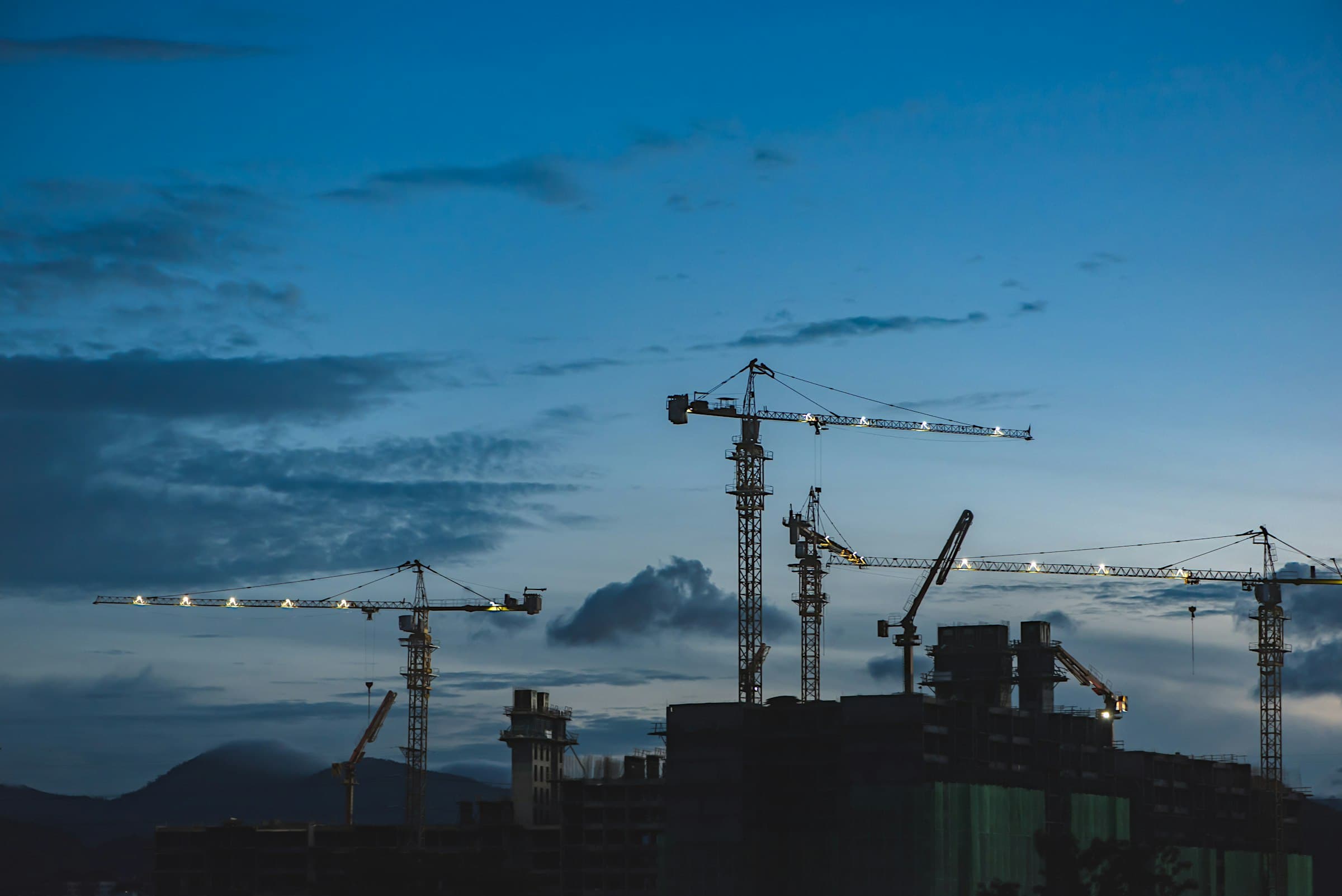 Construction crane at night