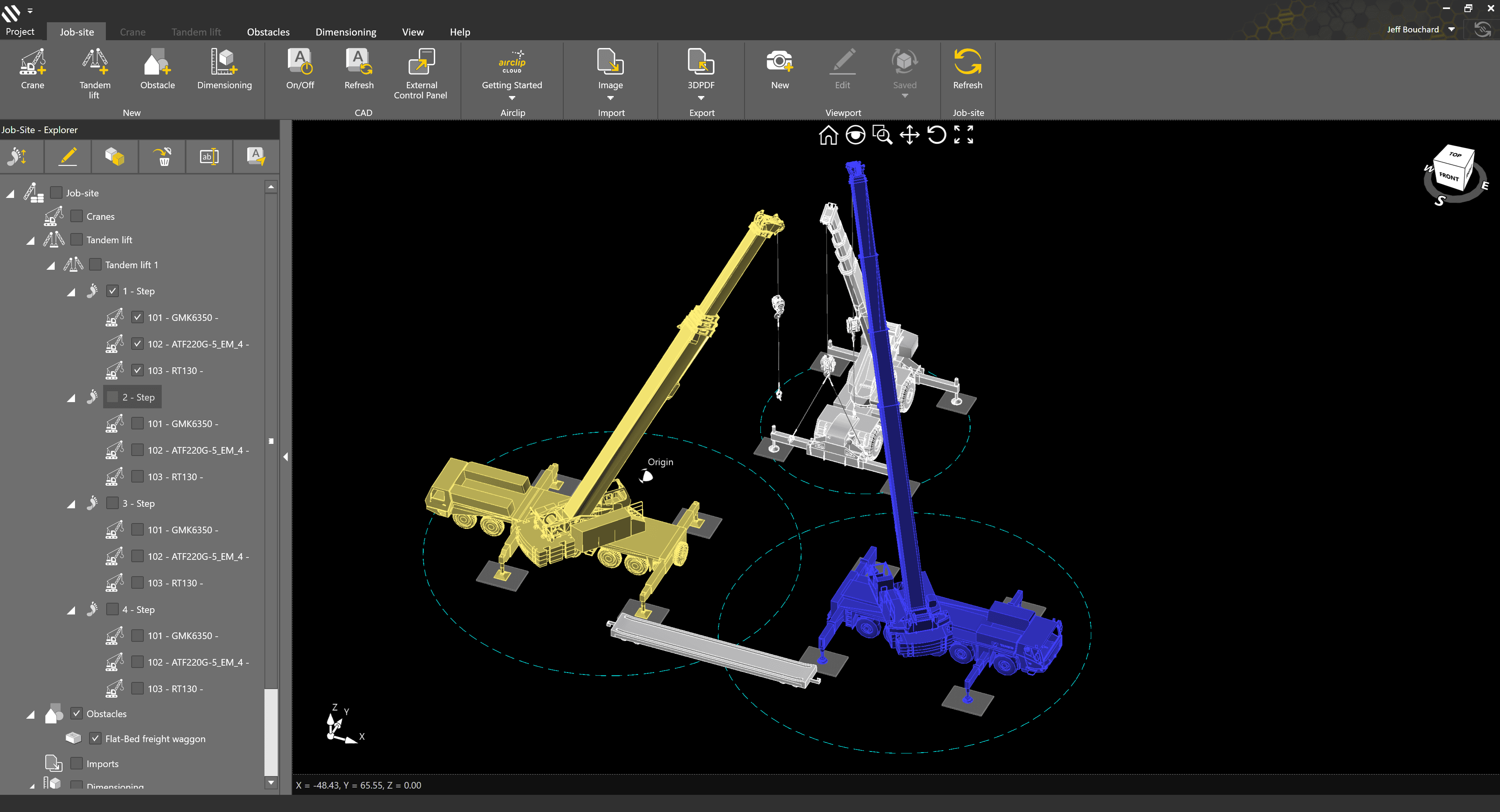 CRANEbee® — Multi-crane simulation · 3D clash detection.
