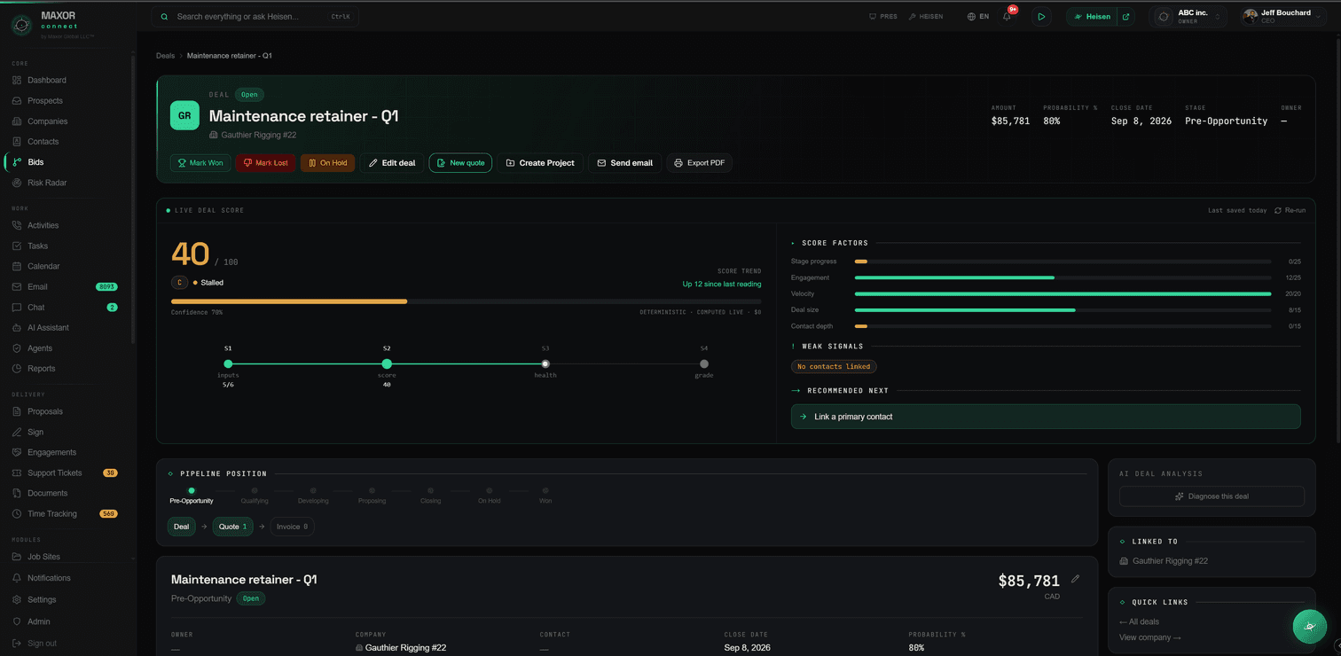 Maxor Connect — CRM & pipeline — from lead to signed deal.