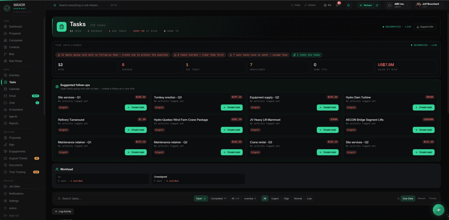 Maxor Connect — Tasks, activities, and calendar in sync.